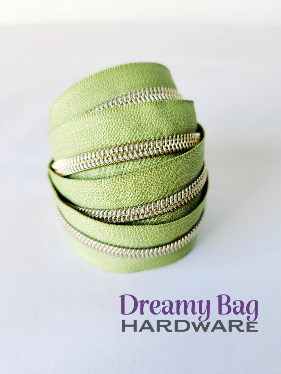 3 and 5 Zipper Tape Light Green with Coloured Nylon Teeth Dreamy