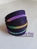 Reißverschlussband Nr. 3 und Nr. 5, Dunkelviolett mit farbigen Nylonzähnen