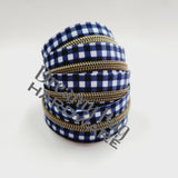 #5 Glidelåsbånd Safirgrønn gingham med fargede nylontenner