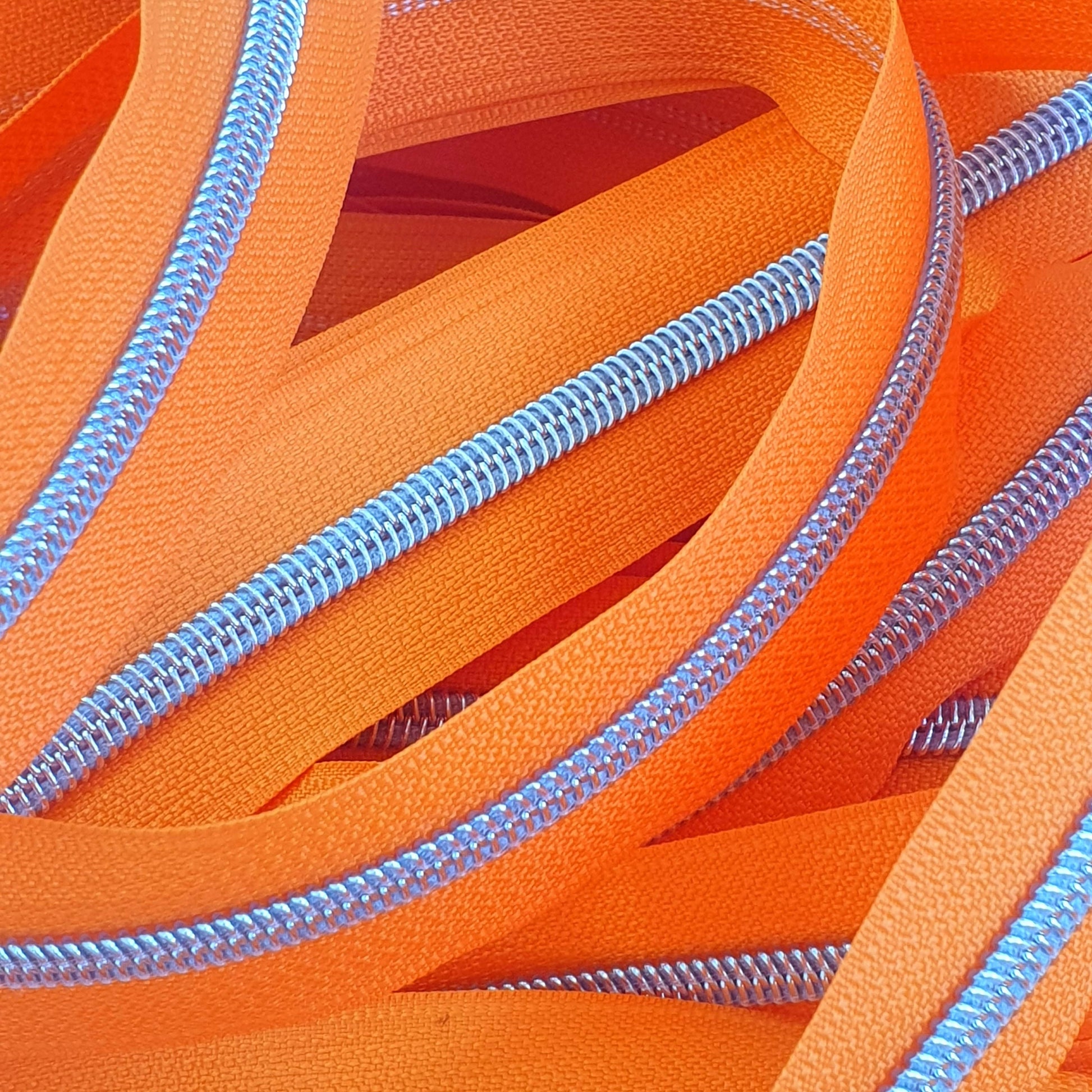 #5 Zipper Tape Bright Orange with Silver nylon teeth