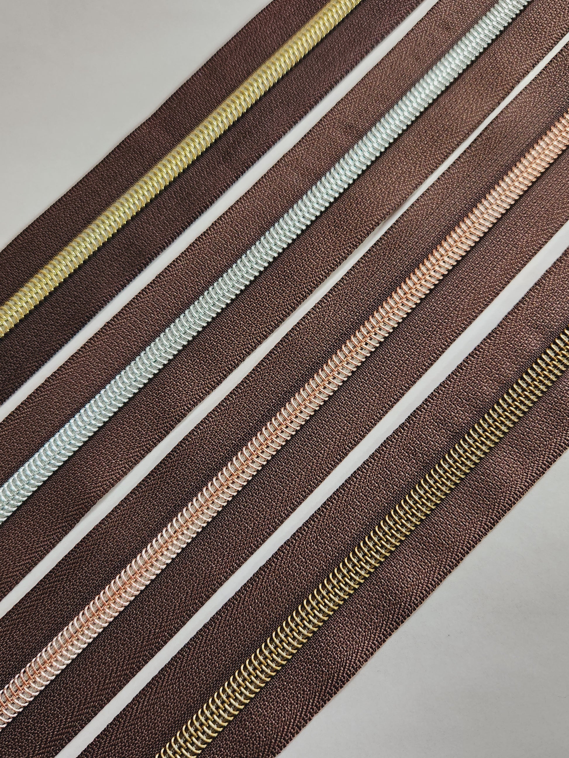 #3 and #5 Zipper Tape Dark Brown with coloured Nylon teeth