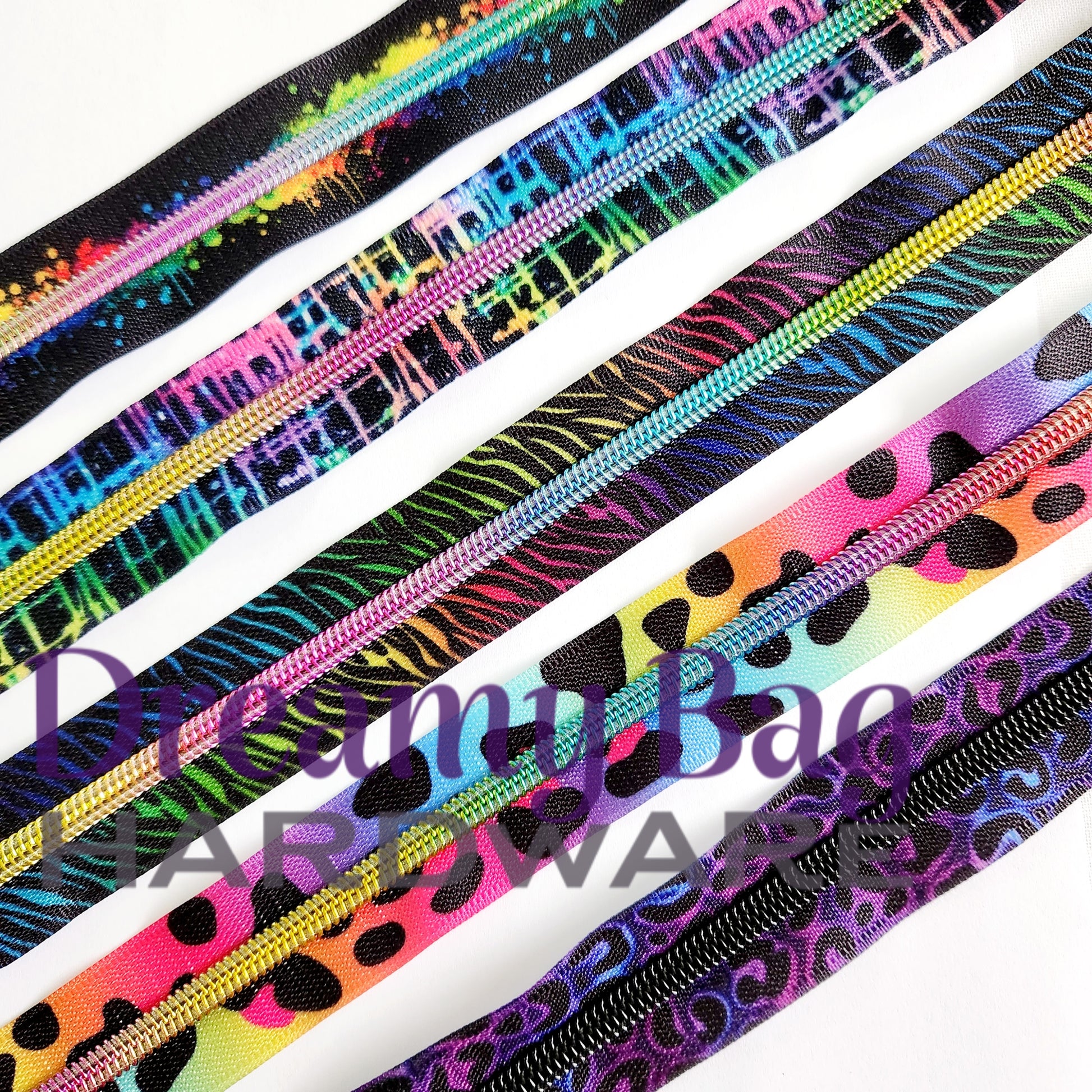 #5 Zipper tape Bright Neon Rainbow Styles with nylon teeth