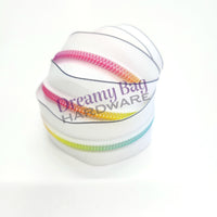 #3 and #5 Zipper Tape Neon Ombre Rainbow on black and White Tape with nylon teeth