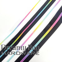 #3 and #5 Zipper Tape Neon Ombre Rainbow on black and White Tape with nylon teeth