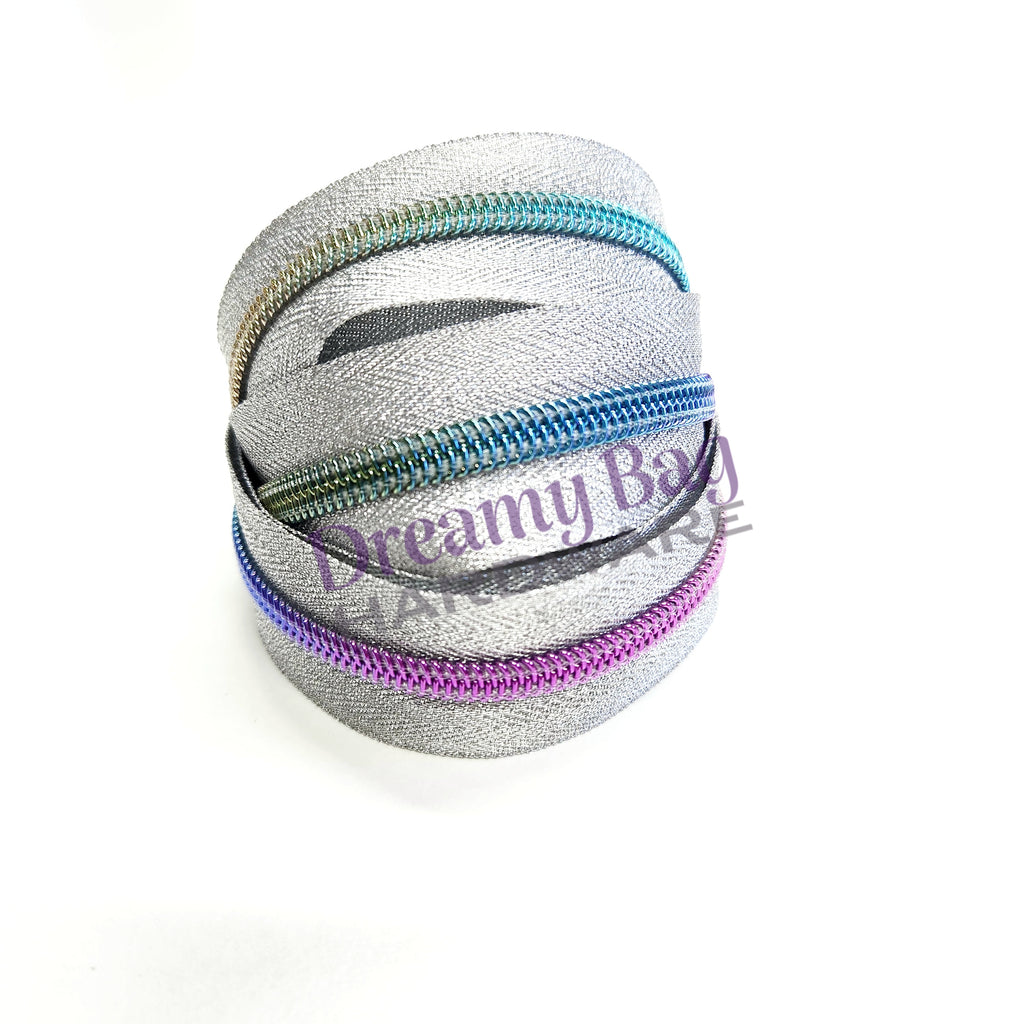 #5 Zipper tape Metallic Silver tapes with nylon teeth