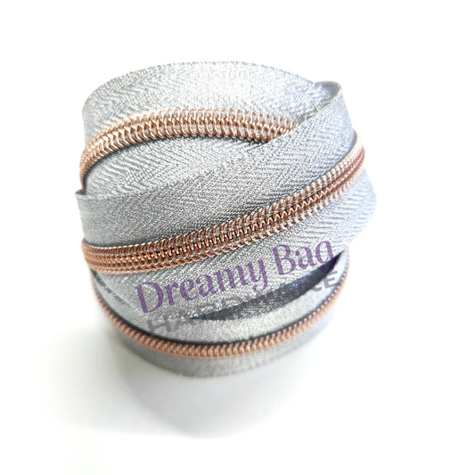 #5 Reißverschlussband Metallic Silber Bänder mit Nylonzähnen