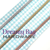 #5 Zipper Tape light Blue Gingham with coloured nylon teeth