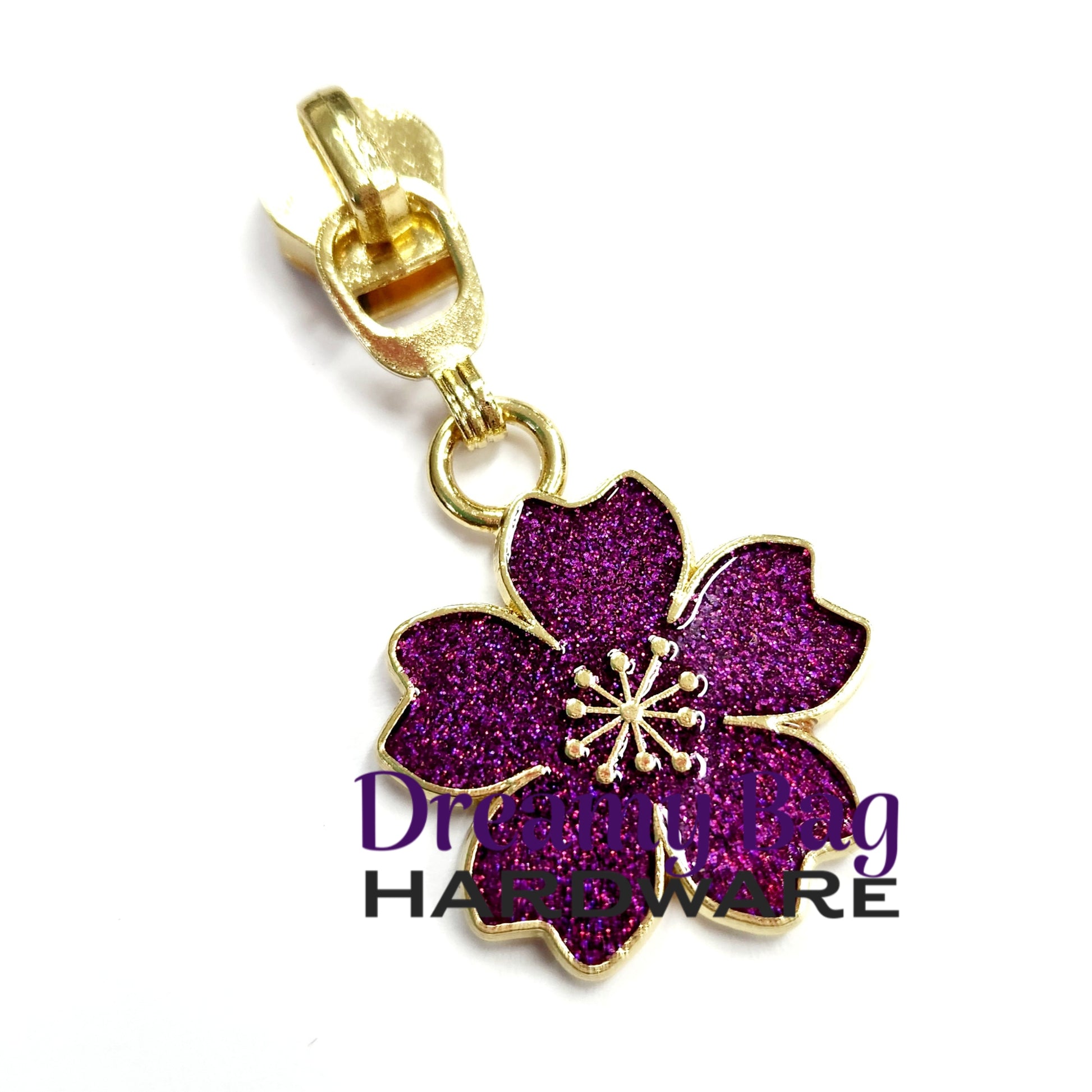 #5 Zipper Pull Purple Sparkle Flower