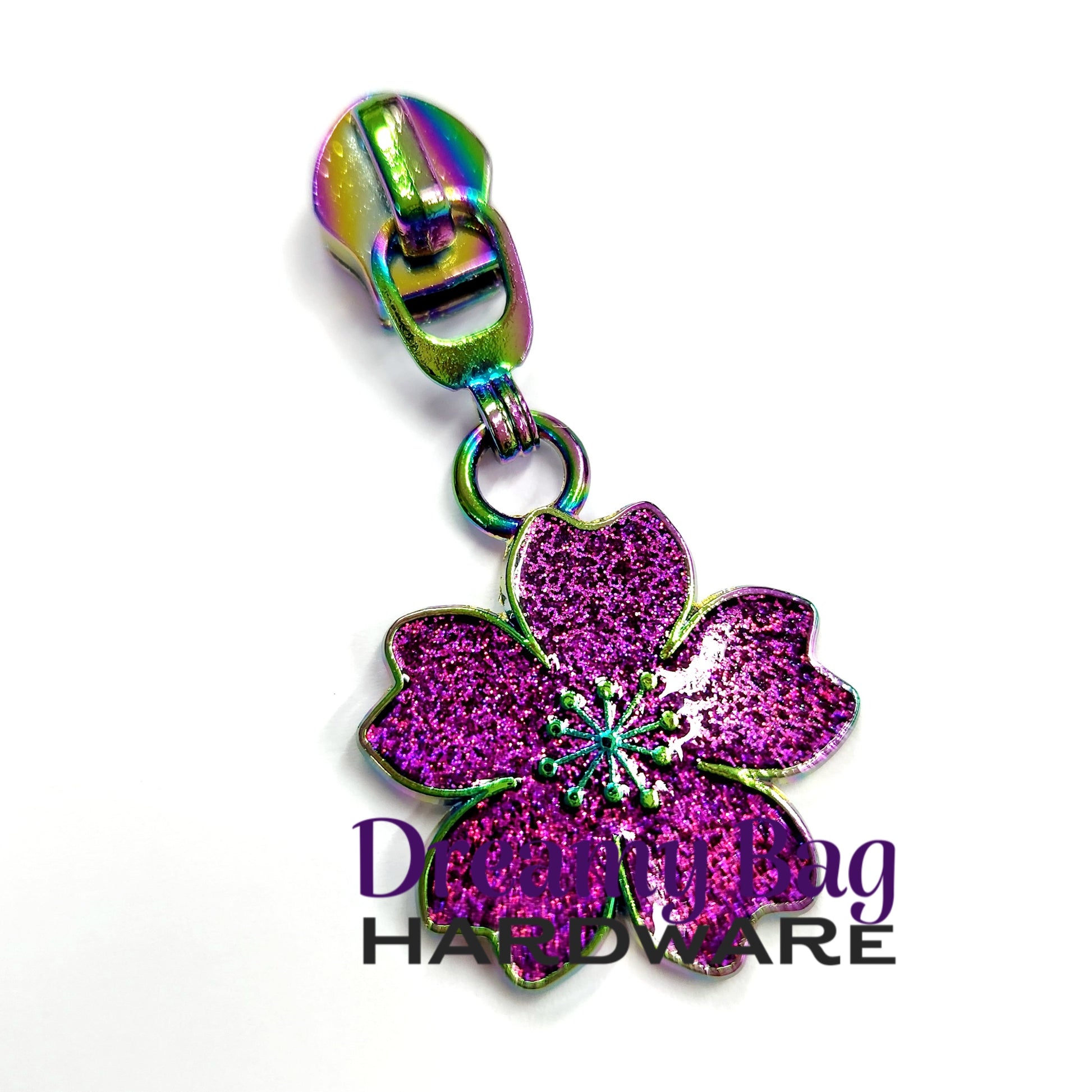 #5 Zipper Pull Purple Sparkle Flower