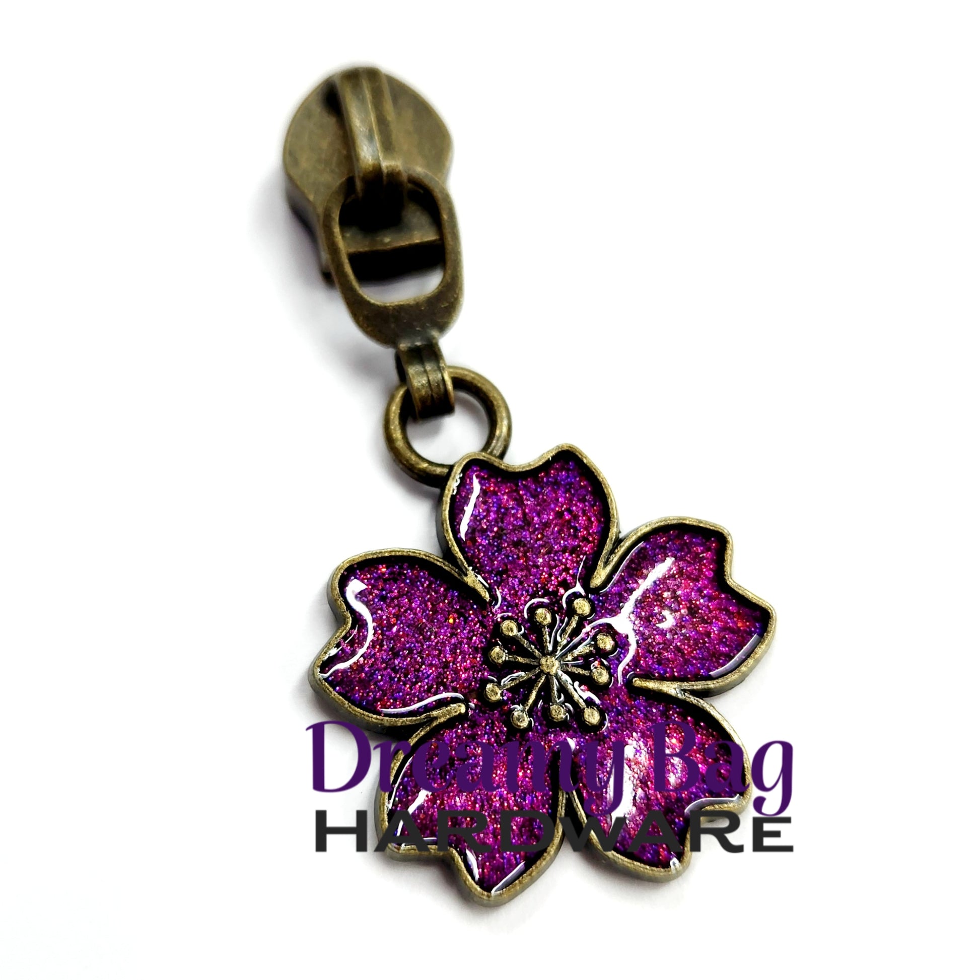 #5 Zipper Pull Purple Sparkle Flower