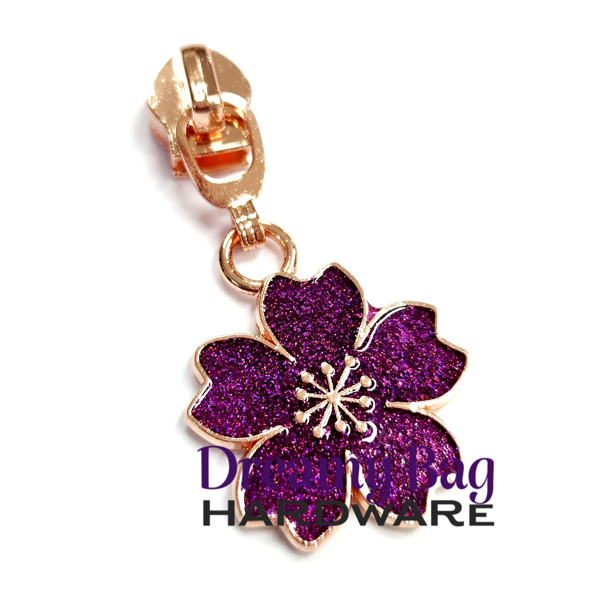 #5 Zipper Pull Purple Sparkle Flower