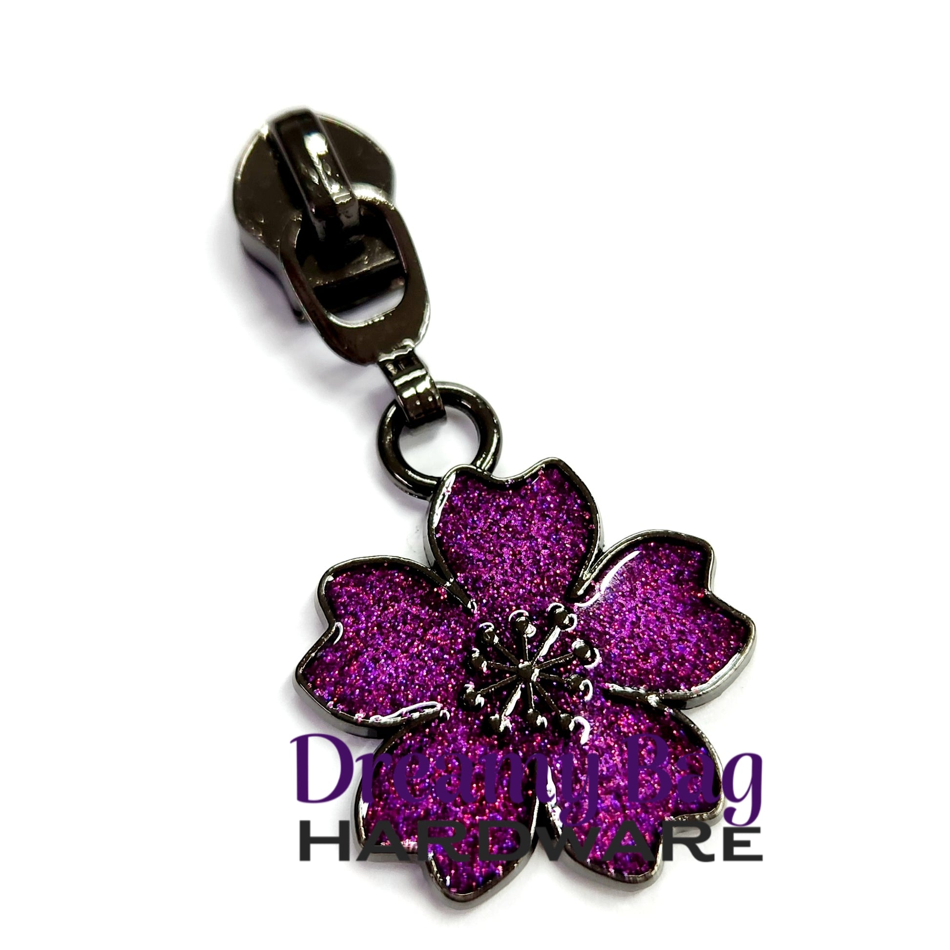 #5 Zipper Pull Purple Sparkle Flower