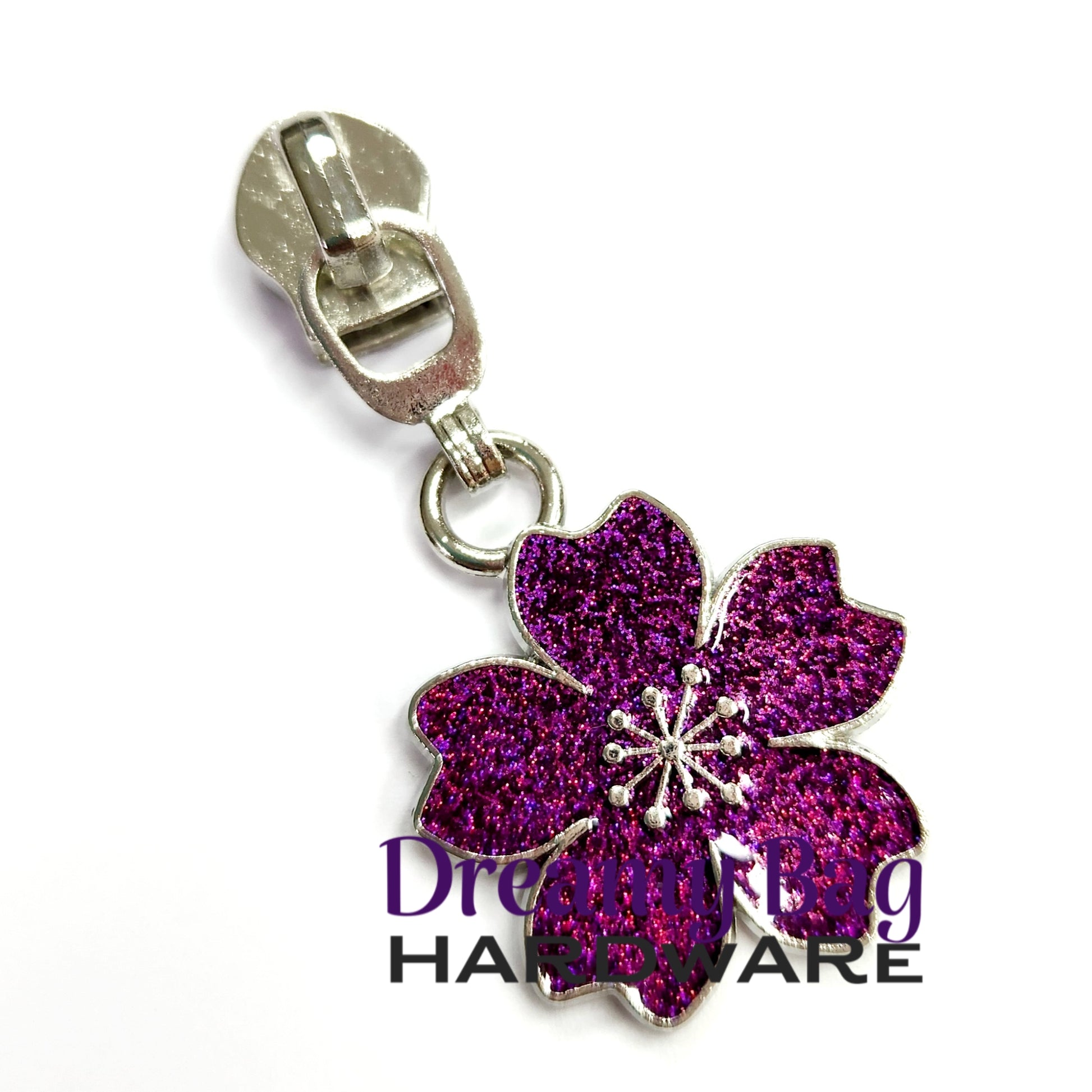 #5 Zipper Pull Purple Sparkle Flower