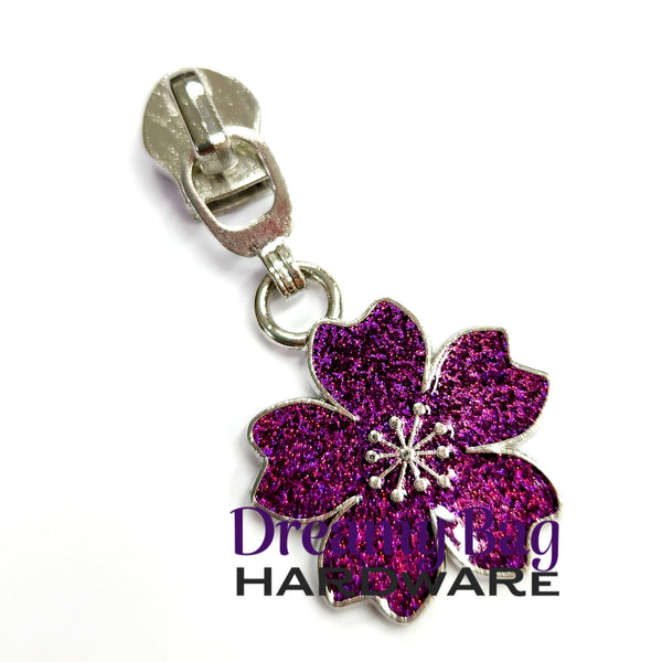 #5 Zipper Pull Purple Sparkle Flower