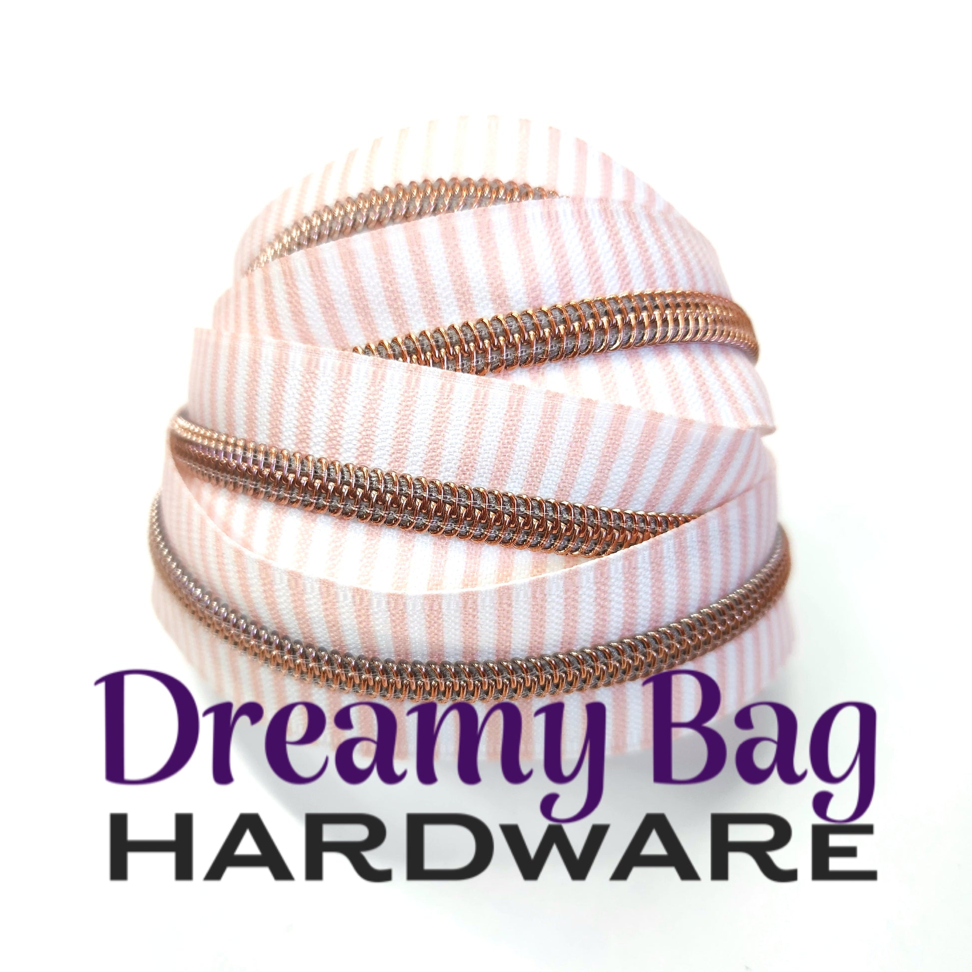 #5 Zipper Tape Light Apricot/ Peach Stripe with Rose Gold Nylon Teeth