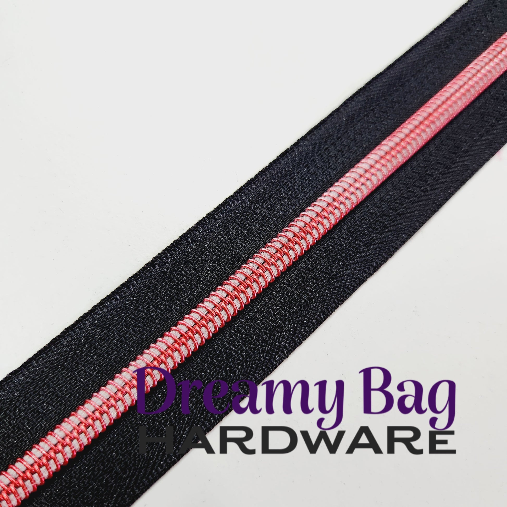 #5 Zipper Tape Black with Metallic Red Nylon Teeth