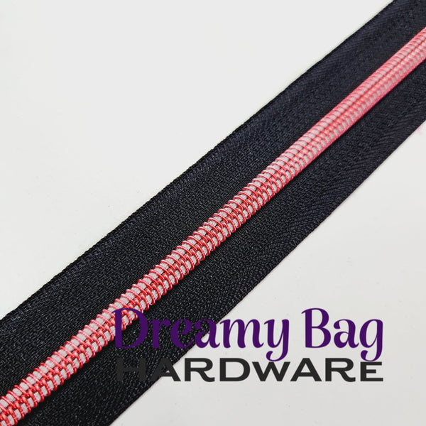 #5 Zipper Tape Black with Metallic Red Nylon Teeth