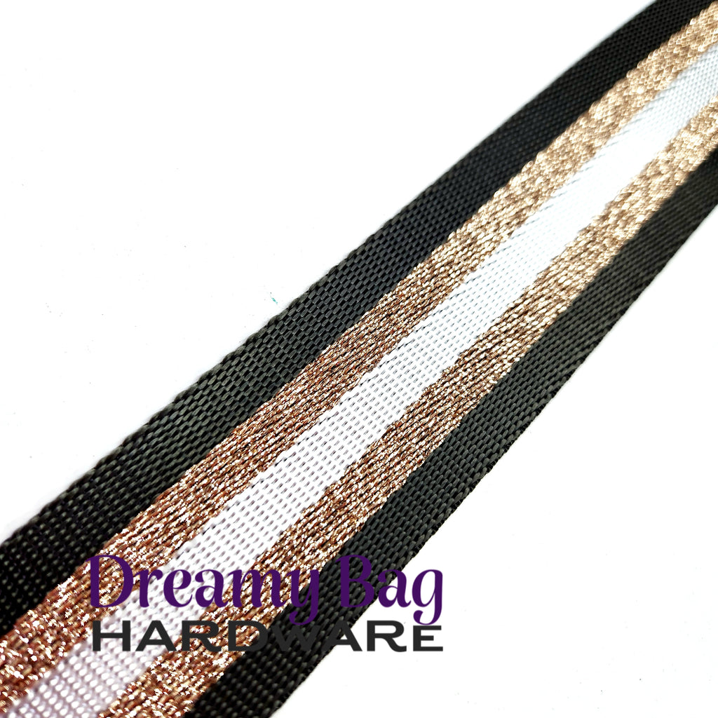 38mm (1.5") Rose Gold Glitter Thread Seatbelt Webbing Webbing