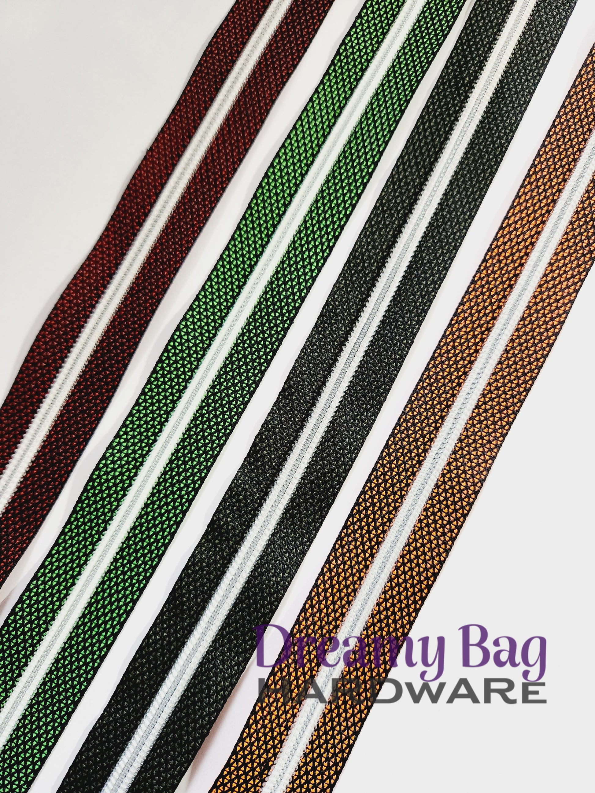 #5 Zipper Tape Red/ Green/ Orange/ Olive and Black with White Teeth