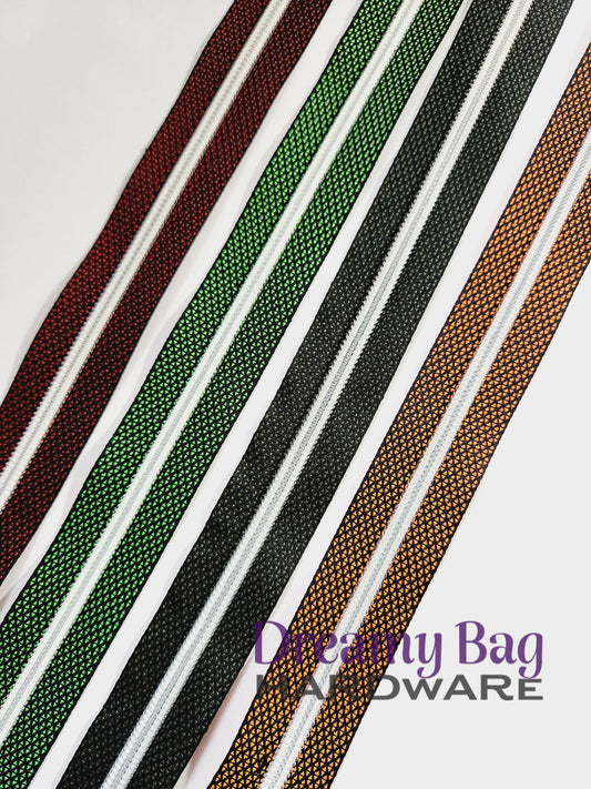 #5 Zipper Tape Red/ Green/ Orange/ Olive and Black with White Teeth