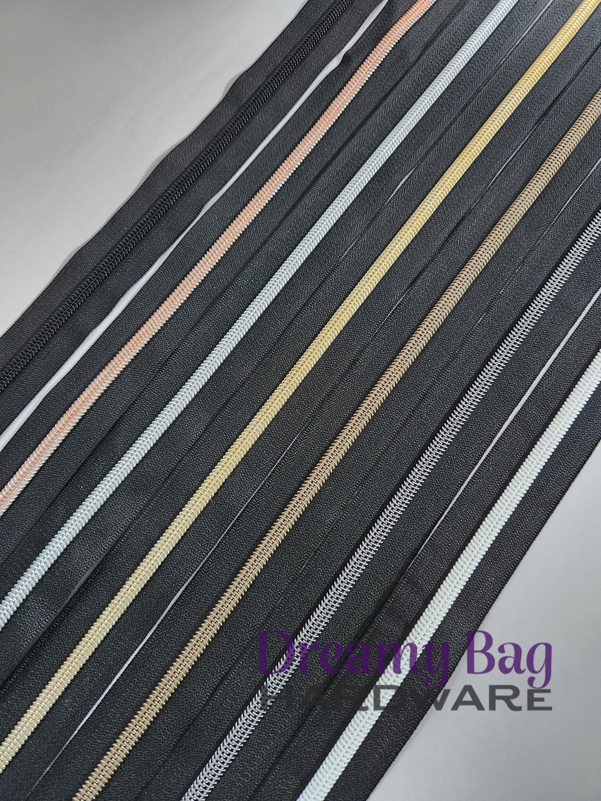#3 and #5 Zipper Tape Black with coloured nylon teeth