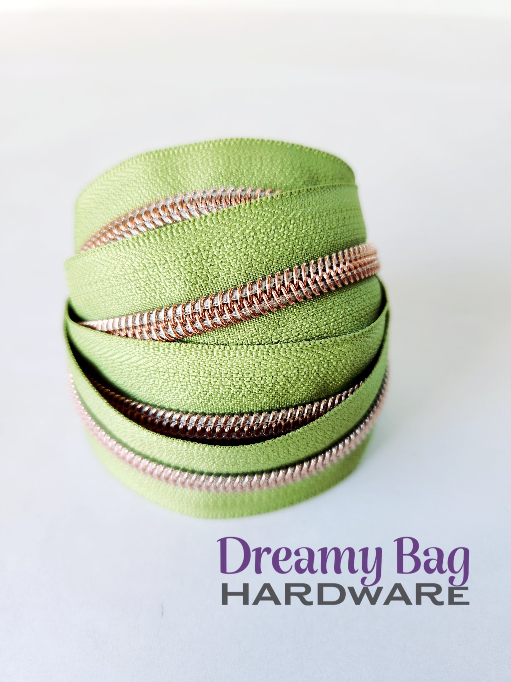 #3 and #5 Zipper Tape Light Green with Coloured Nylon Teeth