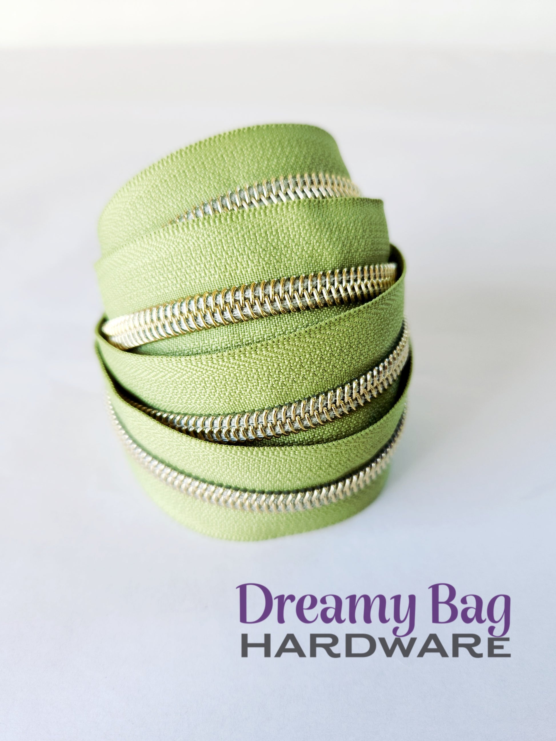 #3 and #5 Zipper Tape Light Green with Coloured Nylon Teeth