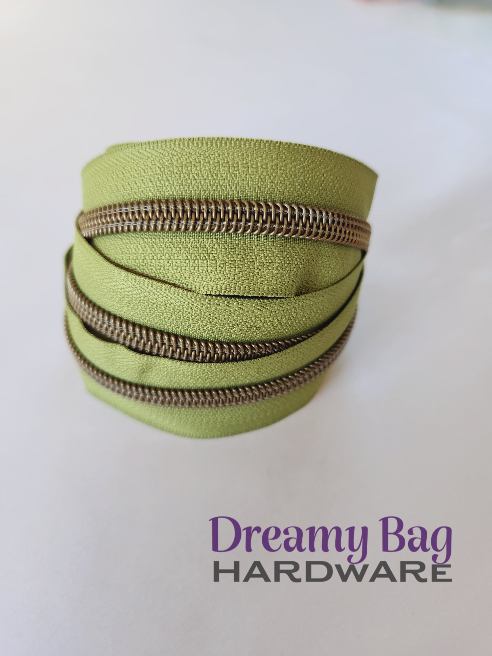 #3 and #5 Zipper Tape Light Green with Coloured Nylon Teeth