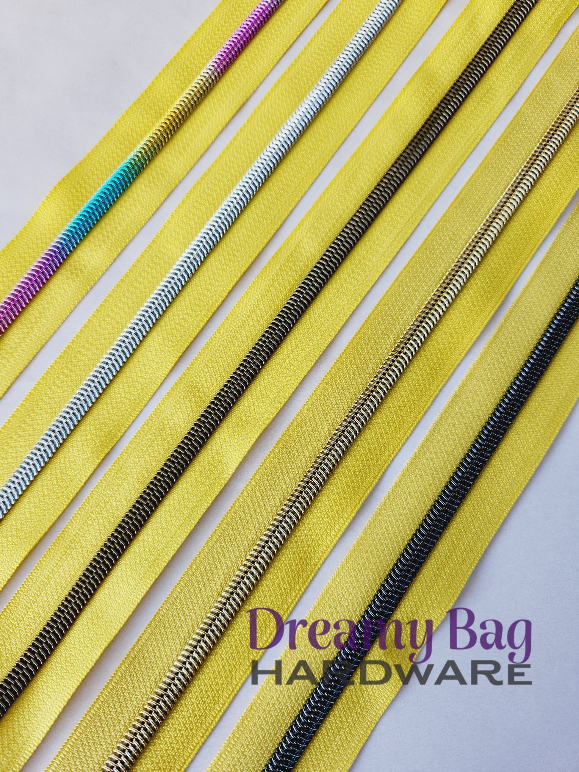 #3 and #5 Zipper Tape Yellow with Coloured Nylon Teeth