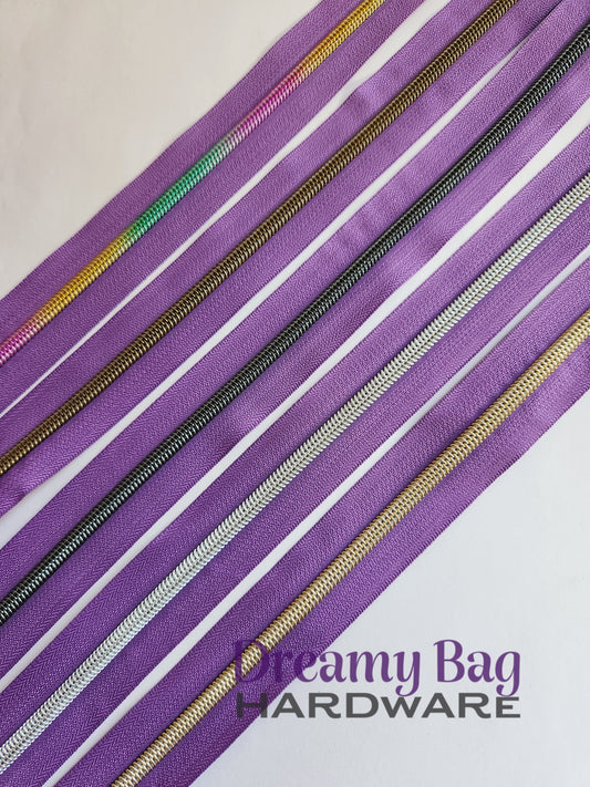 #3 and #5 Zipper Tape Purple with Coloured Nylon Teeth
