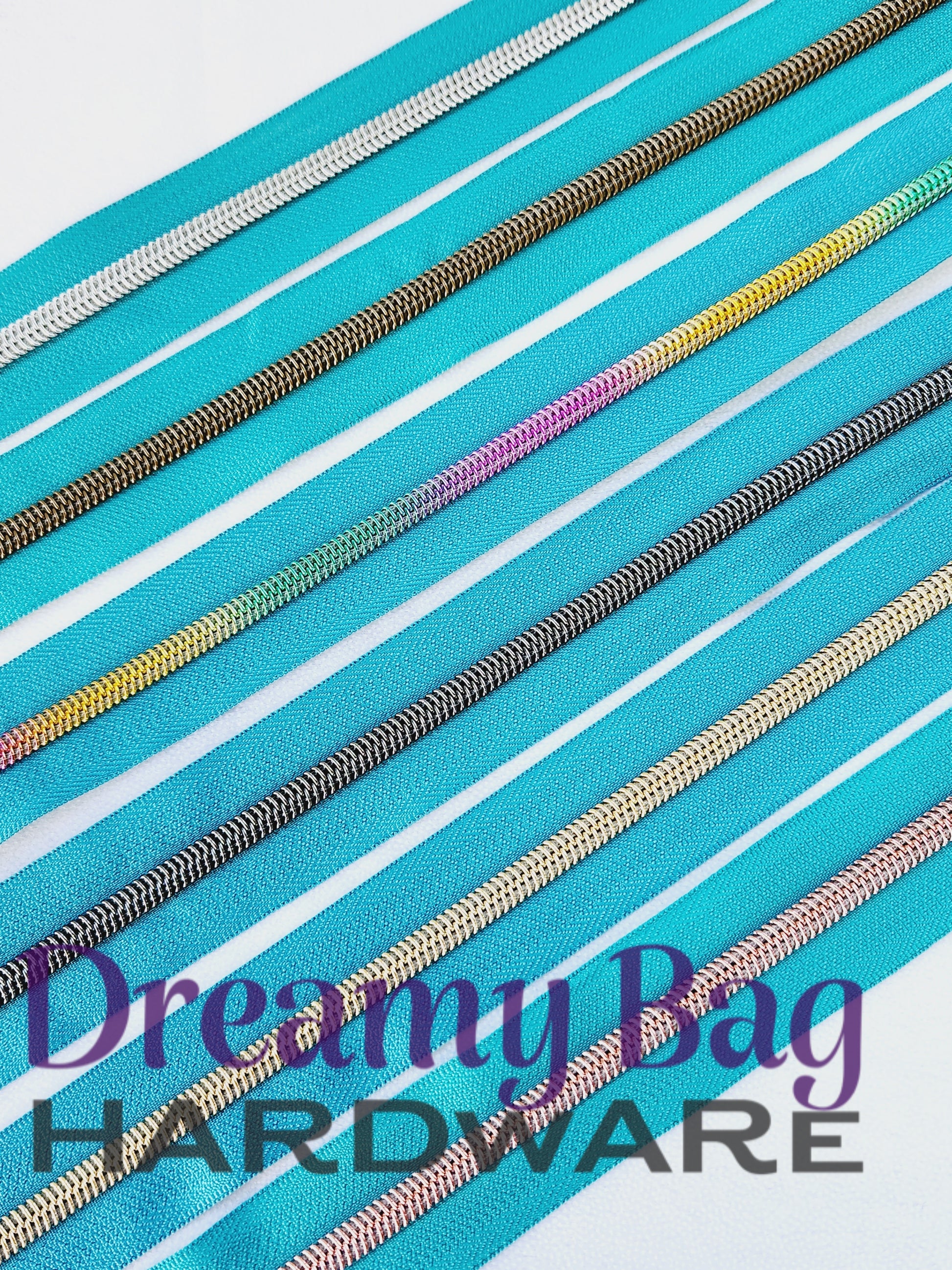 #3 and #5 Zipper Tape Aqua (Dark teal) with coloured nylon teeth