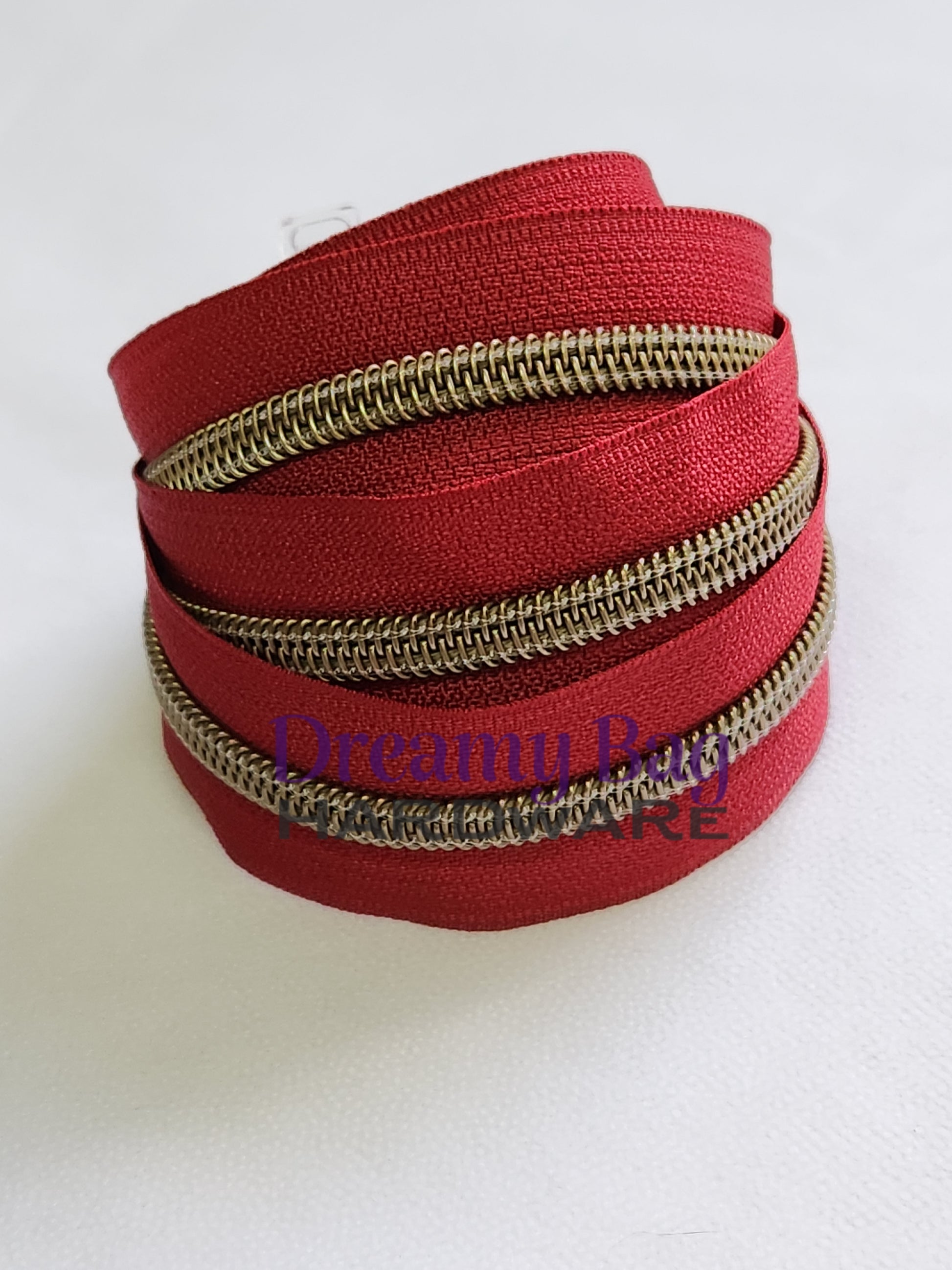 #3 and #5 Zipper Tape Burgundy with coloured nylon teeth