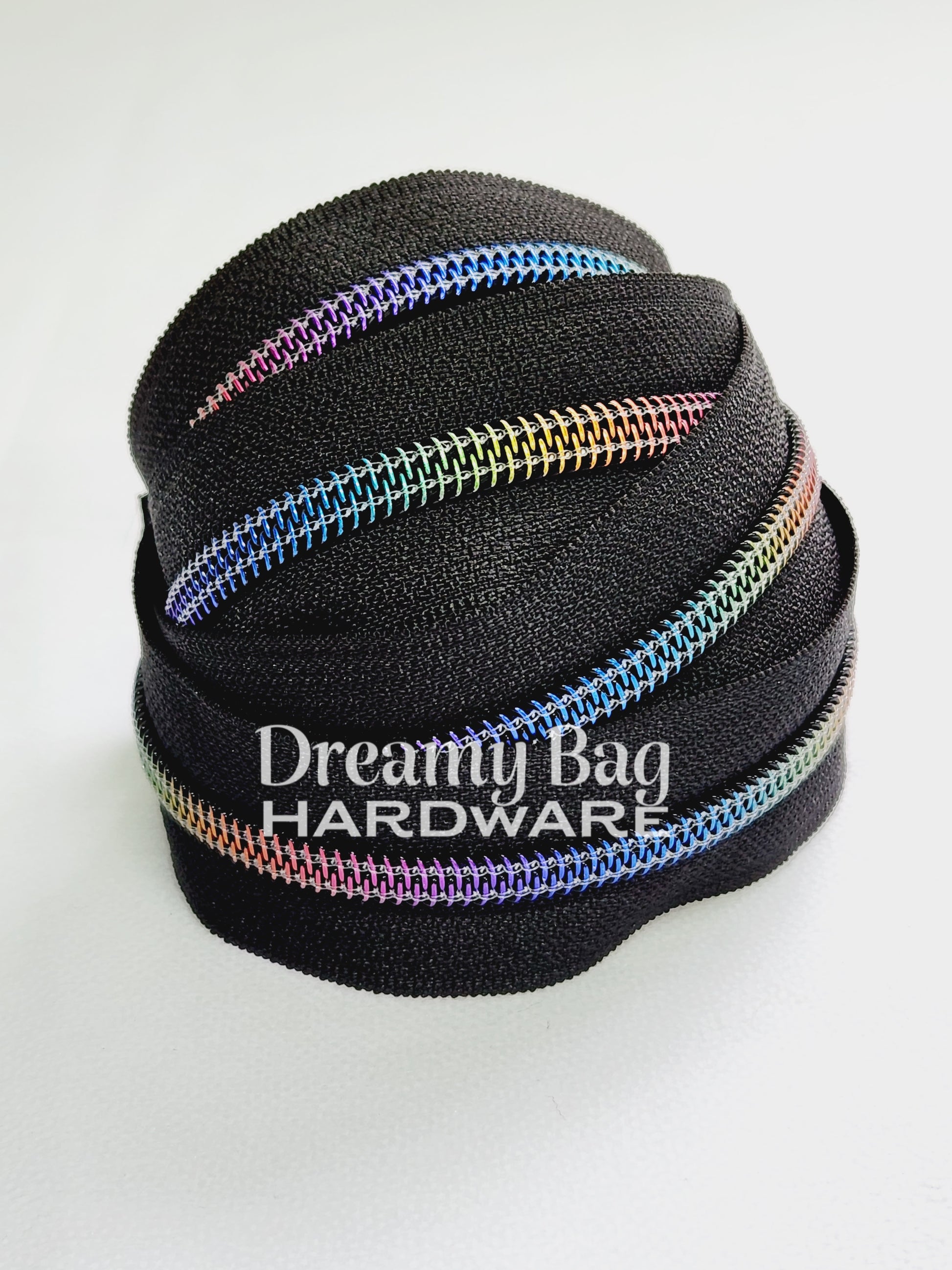 #5 Zipper Tape Black DARK rainbow nylon teeth