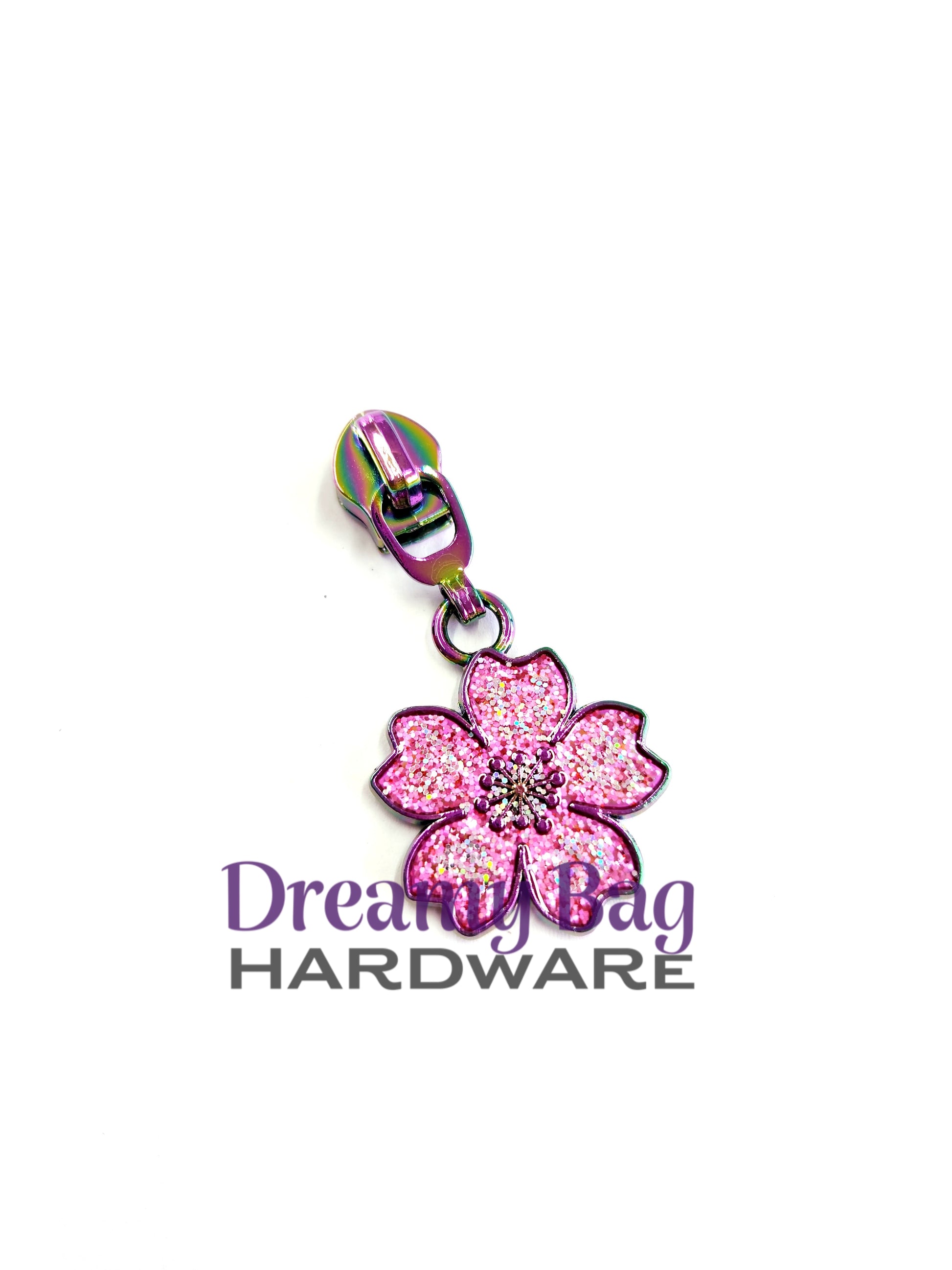 #5 Zipper Pull Pink Sparkle Flower