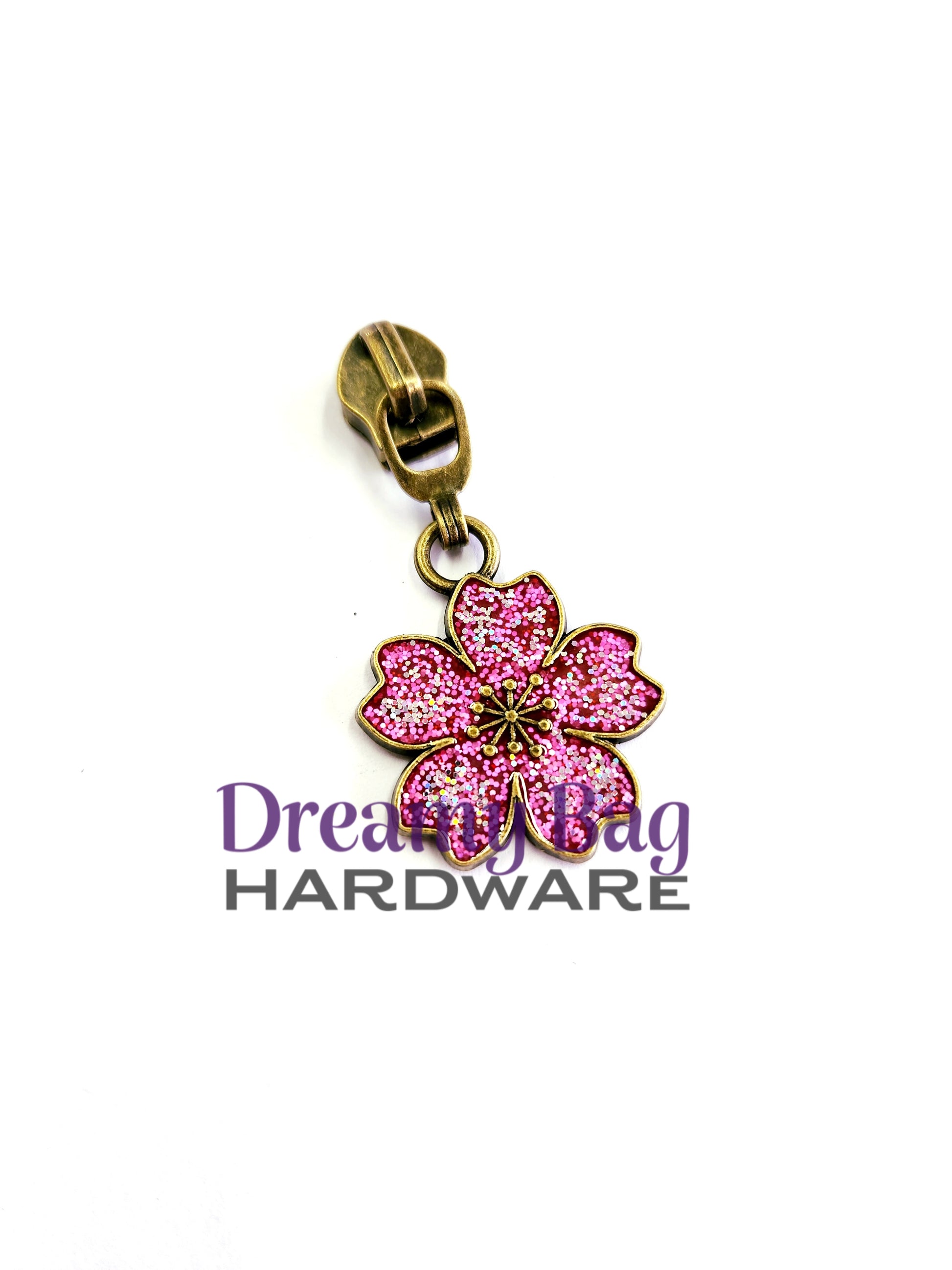 #5 Zipper Pull Pink Sparkle Flower