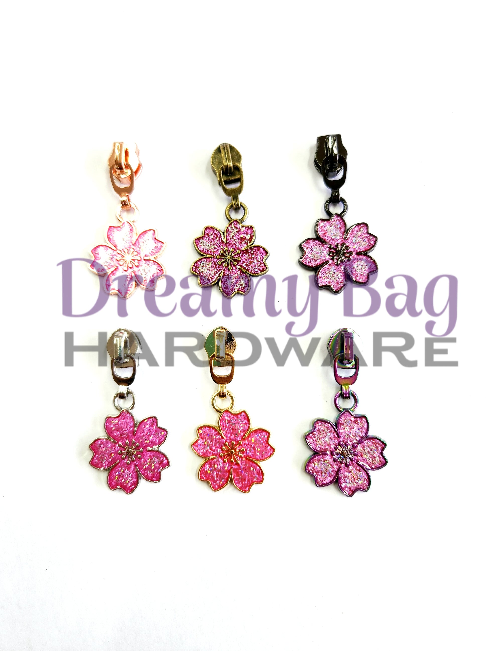 #5 Zipper Pull Pink Sparkle Flower