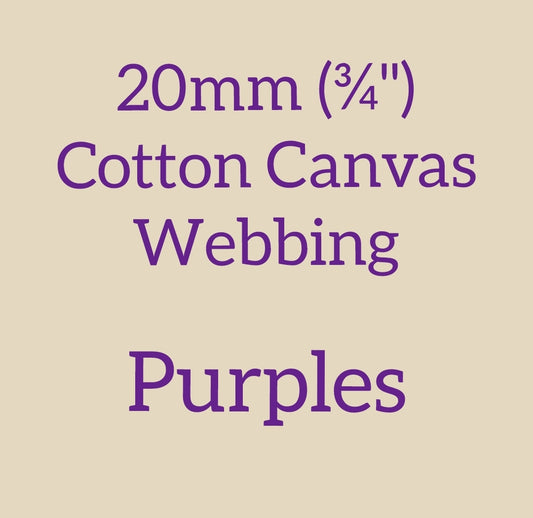 20mm (3/4") Cotton Canvas Webbing Solid Purples