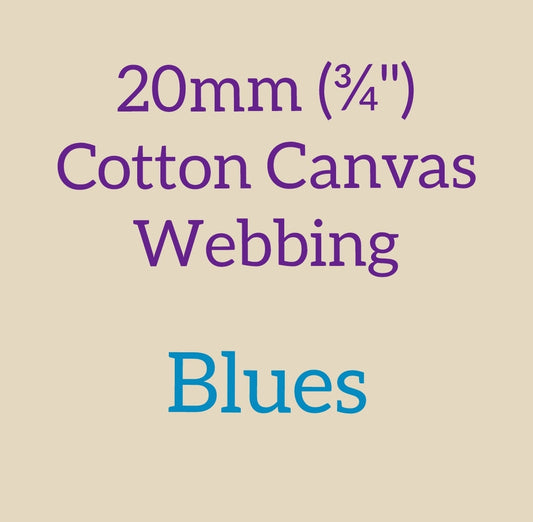 20mm (3/4") Cotton Canvas Webbing Solid Blues