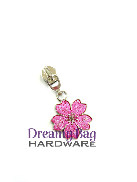 #5 Zipper Pull Pink Sparkle Flower