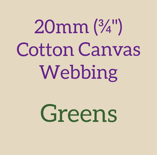 20mm (3/4") Cotton Canvas Webbing Solid Greens
