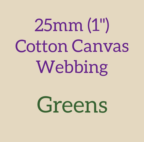 25mm (1") Cotton Canvas Webbing Solid Greens