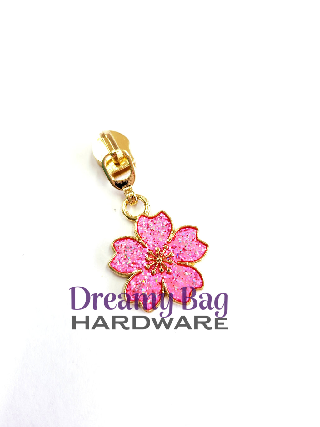 #5 Zipper Pull Pink Sparkle Flower