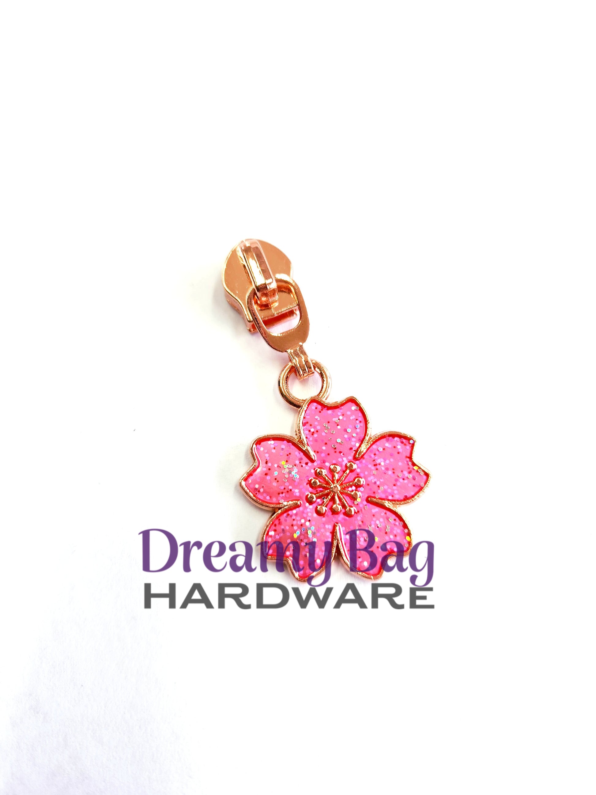 #5 Zipper Pull Pink Sparkle Flower