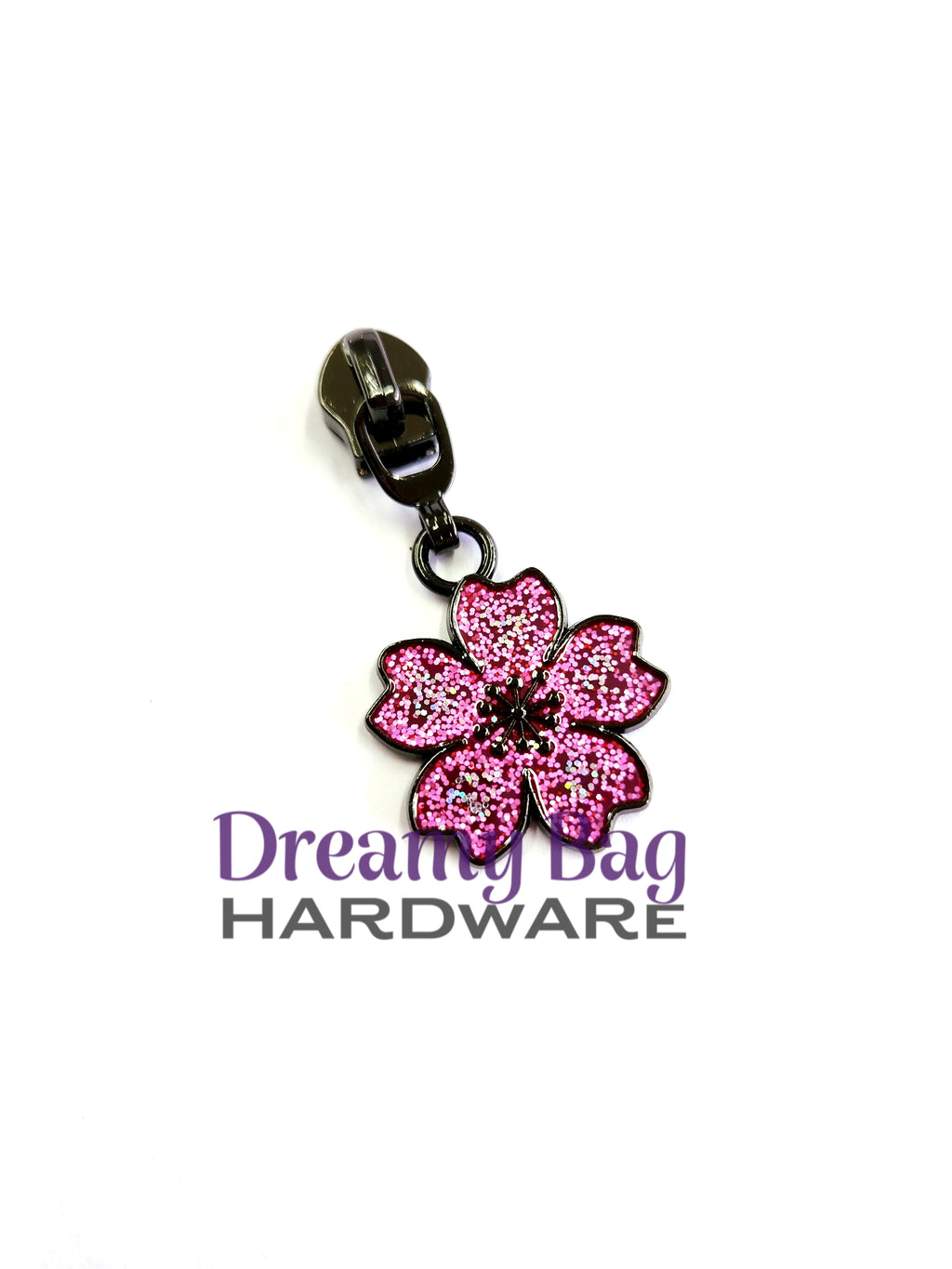 #5 Zipper Pull Pink Sparkle Flower