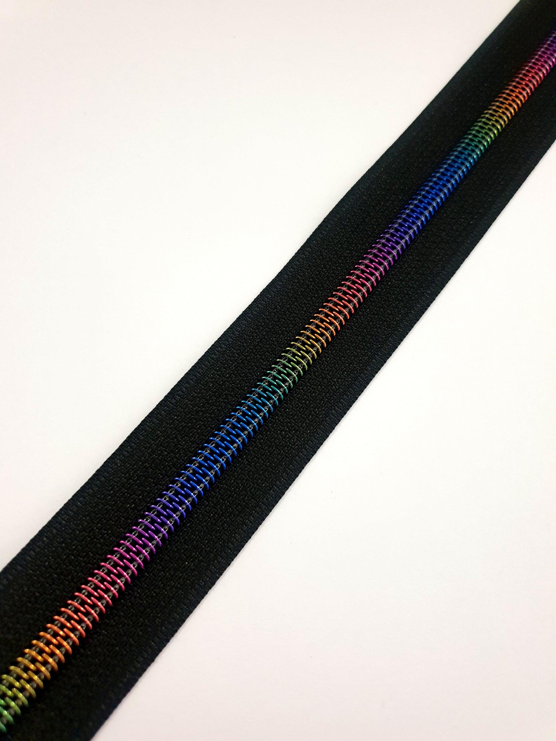 #5 Zipper Tape Black DARK rainbow nylon teeth