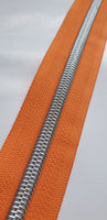 #5 Zipper Tape Bright Orange with Silver nylon teeth
