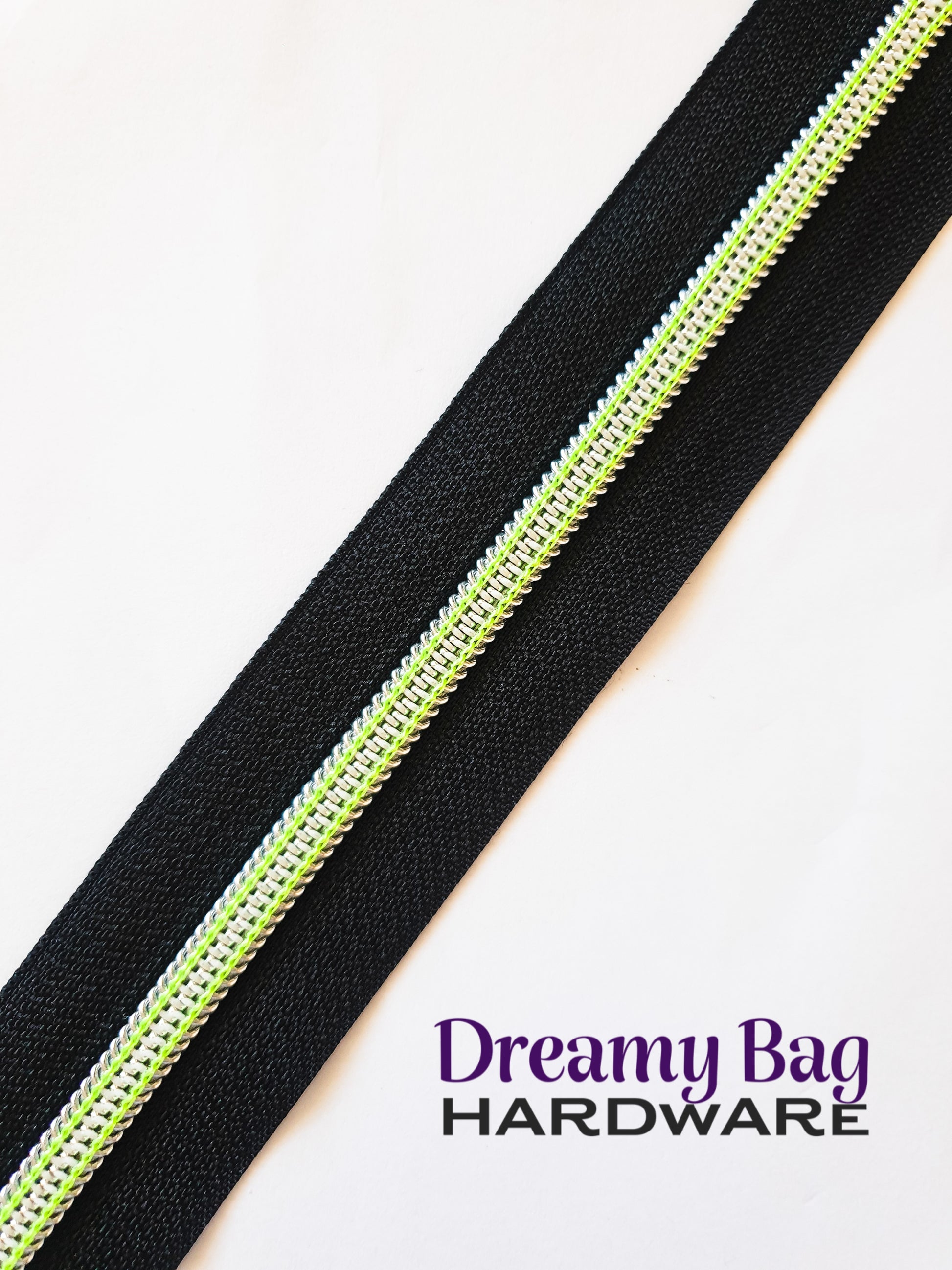 #5 Zipper Tape Glow in the Dark nylon teeth with black tape, Glow it the Dark Zipper Pulls to match